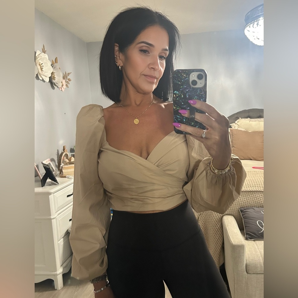 Tan Long Sleeve Wrap Around Top